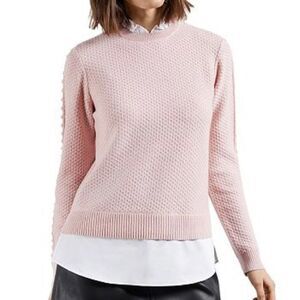 TED BAKER London Teaggan Frill Detail Mockable Light Pink Size 3